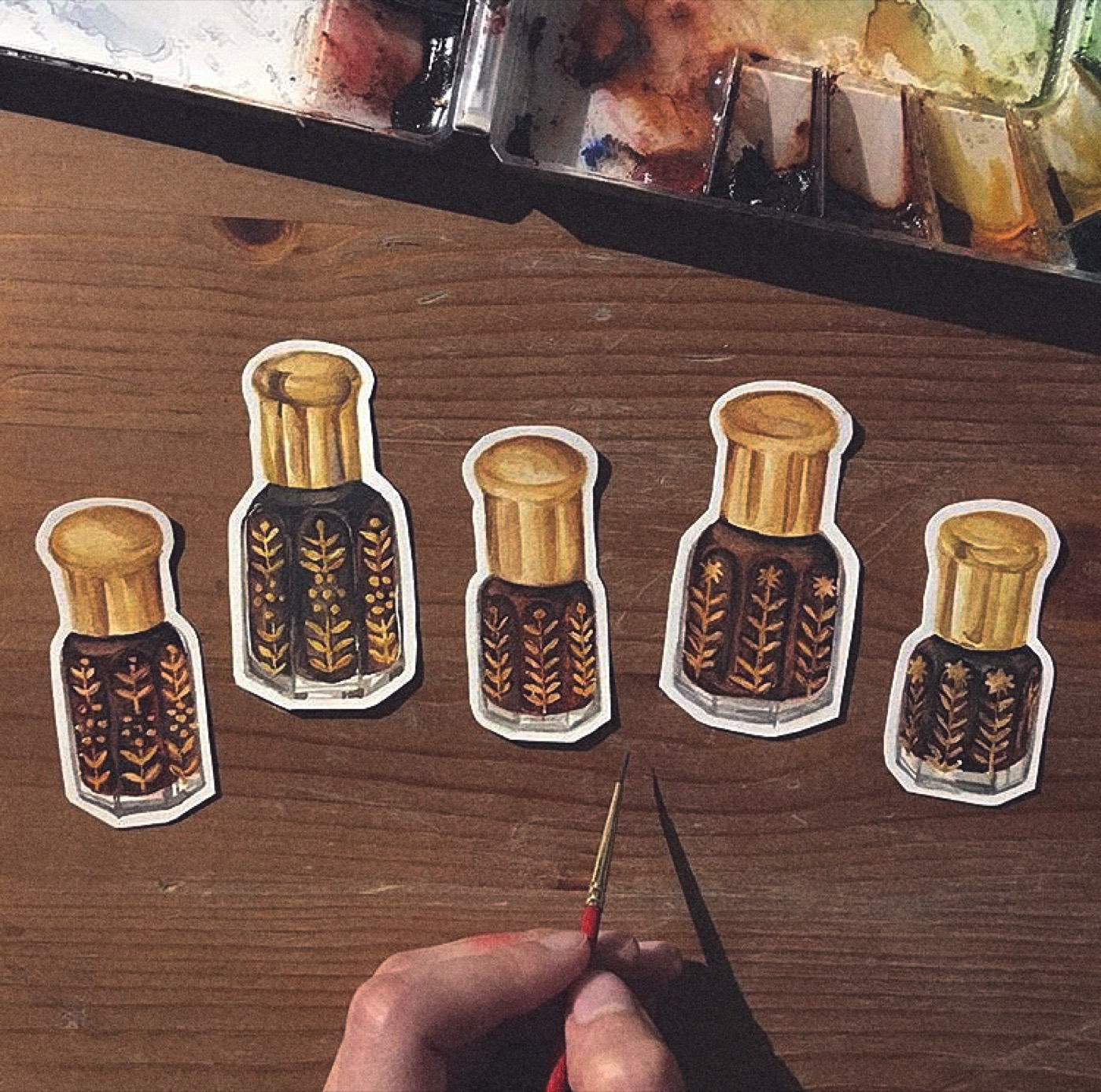 Attar oud bottles watercolor