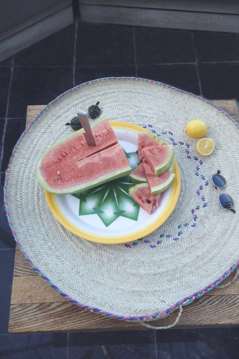 Watermelon on a woven mat